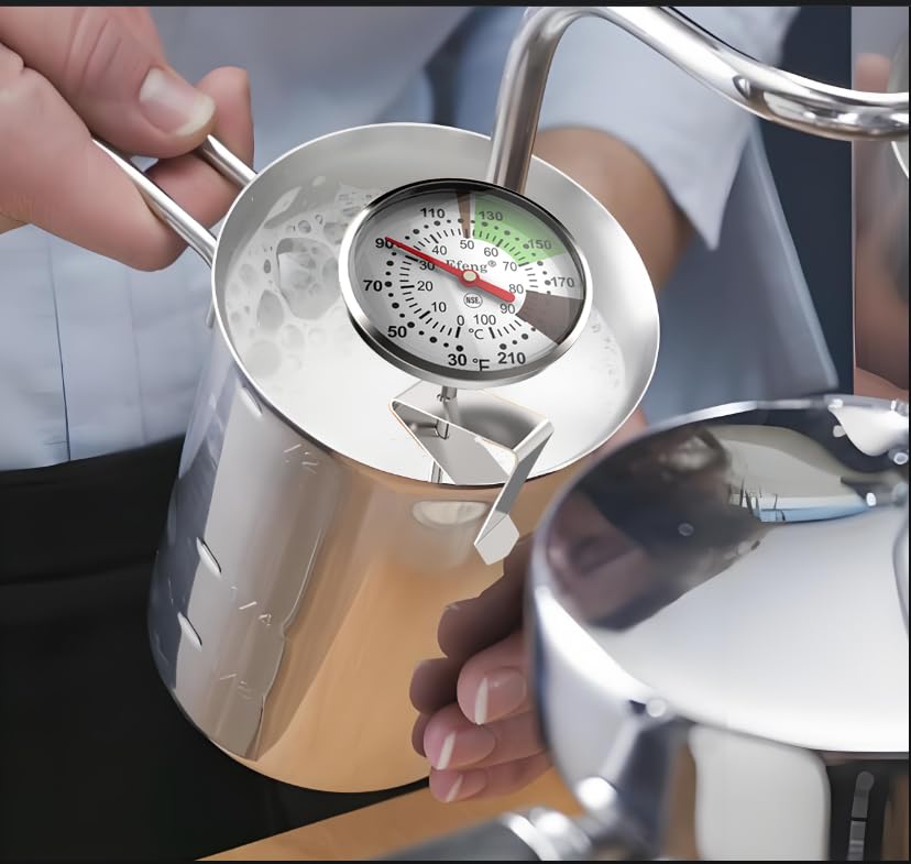 Instant Read Pocket Milk Frothing Thermometer with1 inch Dial 5 inch Probe Clip,Best Instant Read Food for The Coffee Drinks,Chocolate Milk Foam (2)