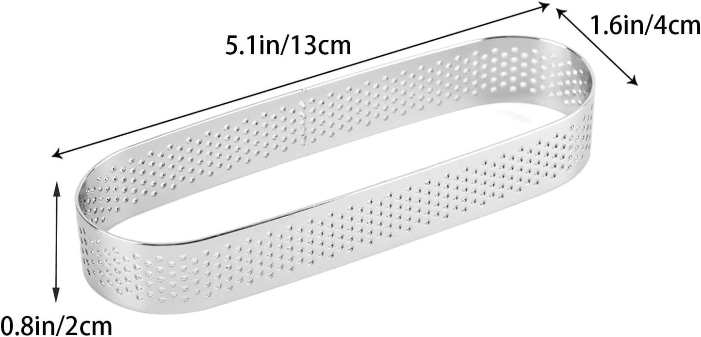 Guowall 6 pack Perforated Oval Tart Rings 304 Stainless Steel Pastry Mould 5 inch Cake Molds for Baking, Nonstick Fruit Tarte Crust Tools (13cm)