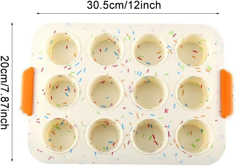 Silicone Muffin Pan,12 Cups Muffin Baking Pan with Handle Reusable Cupcake Baking Pan for Roasting Homemade Muffins, Cupcakes and Egg Bites(COLOR:Beige)