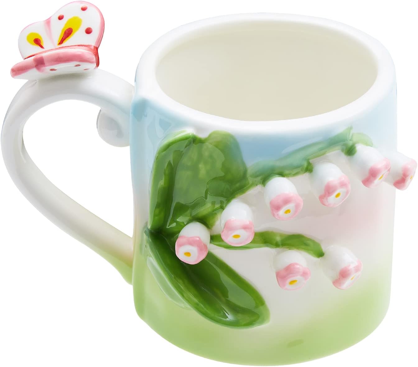 3D Flower Coffee Mug Lily of the Valley Ceramic Cup,12 oz Cute Handmade Mugs,Christmas Birthday Surprise for Friends Family or Flower Lovers (Pink Lily of the Valley)