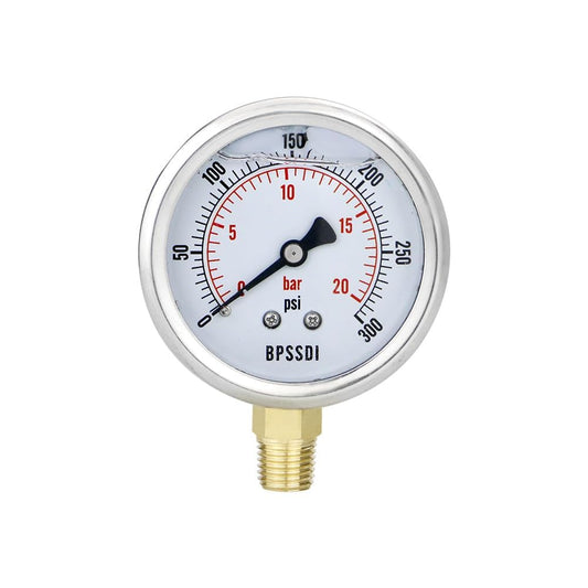 0-300 Psi Glycerin Liquid Filled Pressure Gauge, 2.5" Dial Size, 1/4" NPT Lower Mount, 304 Stainless Steel Case, for Pool Pump Sand Filter Air Compressor, Water Oil Air Pressure Test