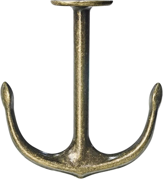 Anchor Shape Zinc Alloy Double Prong Ceiling Hooks, 4-Pack Under Shelf Coat Hooks Hanging Towel Robe Clothes Cap Bathroom Kitchen Cabinet Garage Use (Bronze)