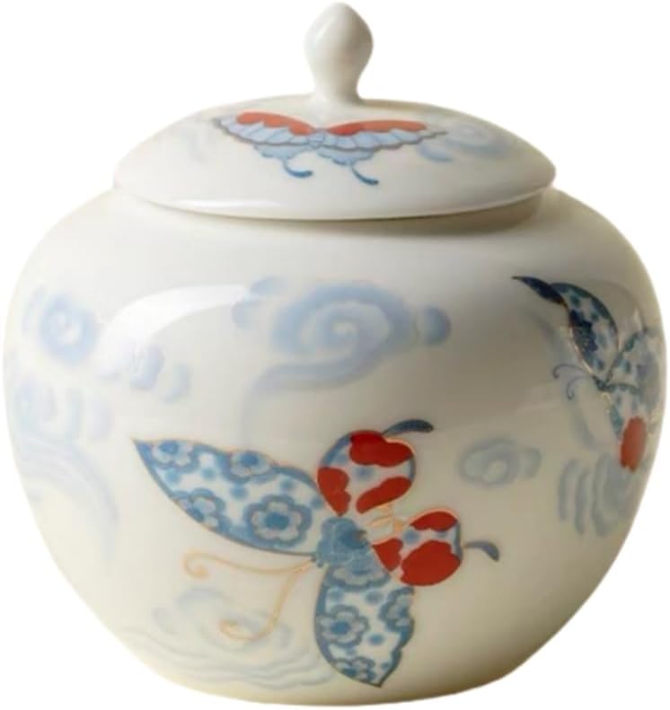 Butterflies Small Ginger Jar - 3.5 inches white decorative Ceramic Ginger jars with Lid， chinoiserie gift small jars for Home decor/jewelry/Tea/coffee beans/Storage