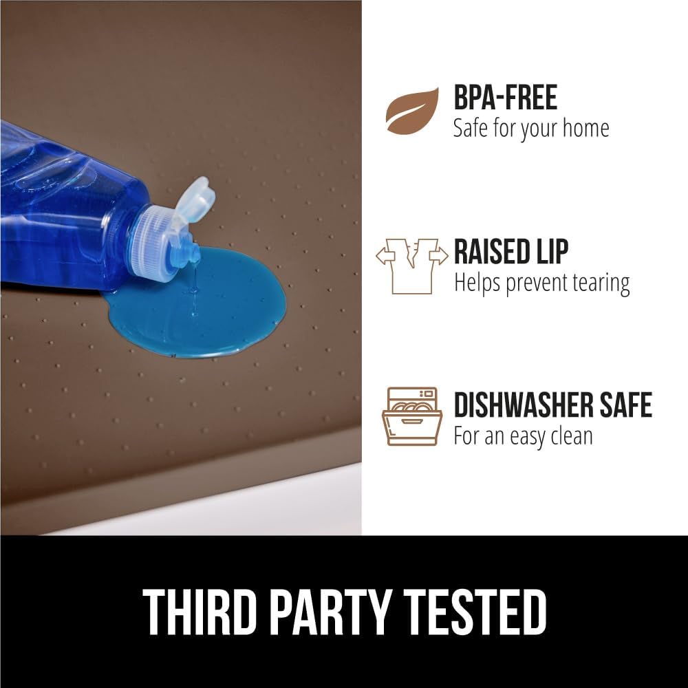 GORILLA GRIP Waterproof Silicone Under Sink Mat with Raised Lip for Kitchen and Bathroom, Cabinet Shelf Liner Stay in Place Mats Dishwasher Safe Drawer Liner, Organizer Tray, 15 x 22 in, Coffee