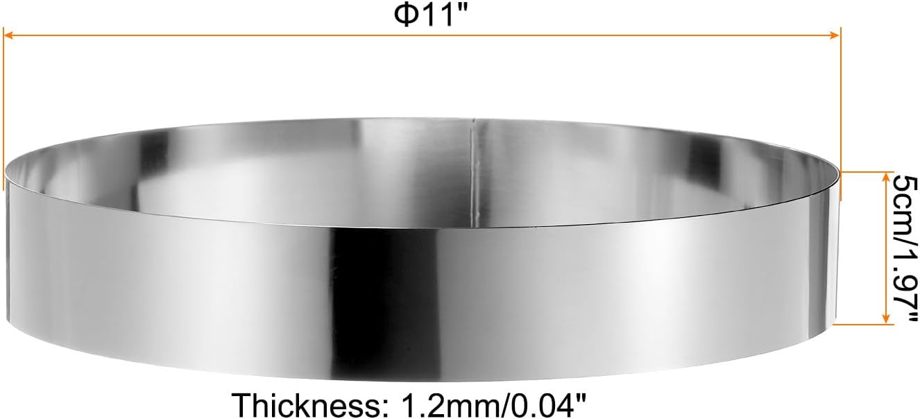 HARFINGTON Round Cake Ring 11 x 2 Inch Seamless Stainless Steel Pastry Mousse Dessert Ring Mirror Coating for Baking Cooking Making Tool