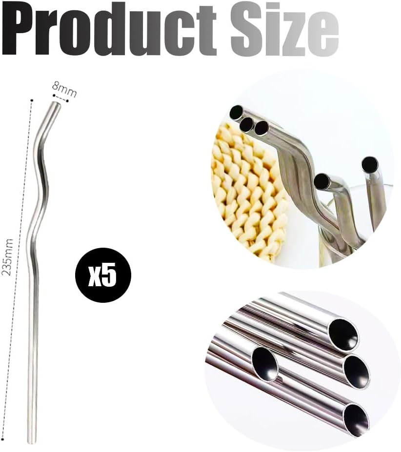 Reusable Stainless Steel Drinking Wavy Colorful Straws,With Curved Bend Metal Long Drinking Straws Set for Milkshake,Smoothie,Beverage,5 Piece. (Colorful)