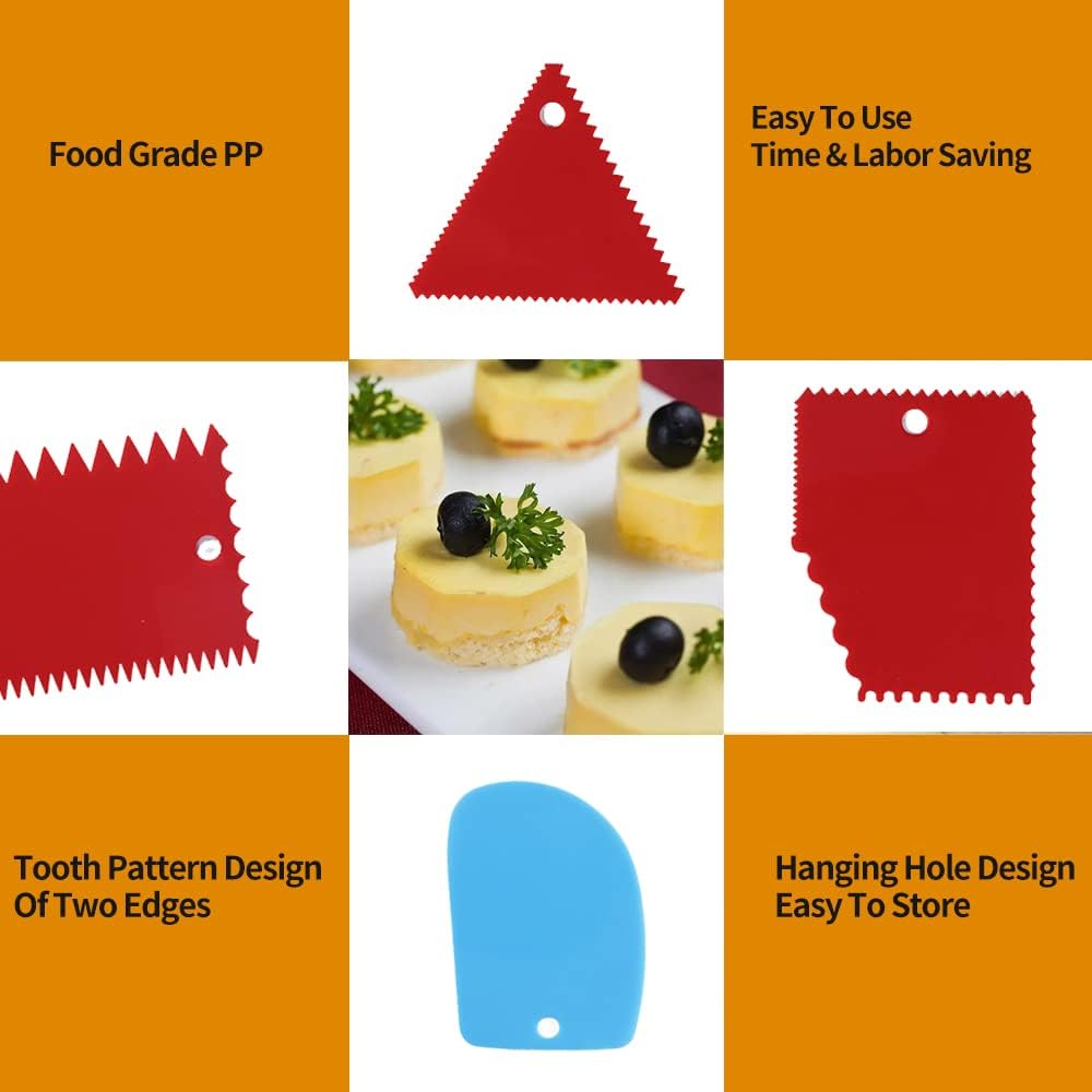 Cake Smoother Scraper Dough Scraper Tools Set,Cake Icing Scraper Smoother,Reusable Bread Cream Pizza Cutter,Flexible Plastic Pastry Cutter,For Baking Cake Edge Stripe Decorating Comb(9Pcs,Multicolor)