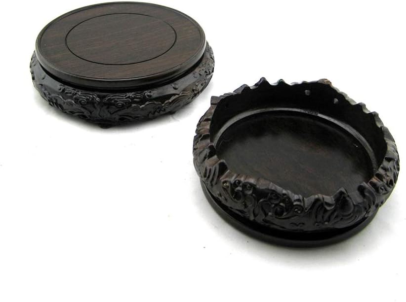 GOLDY&WENDY Oriental Luxury Round Elm Solid Wood Vase Display Stands Pedestal Base, Bat Pattern 3.9 in Diameter