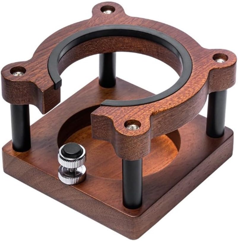 Adjustable Wooden Espresso Tamping Station, Coffee Tamper Base Portafilter Holder Compact Tamping Station Sapele Wood Coffee Portafilters Stand Base (A)
