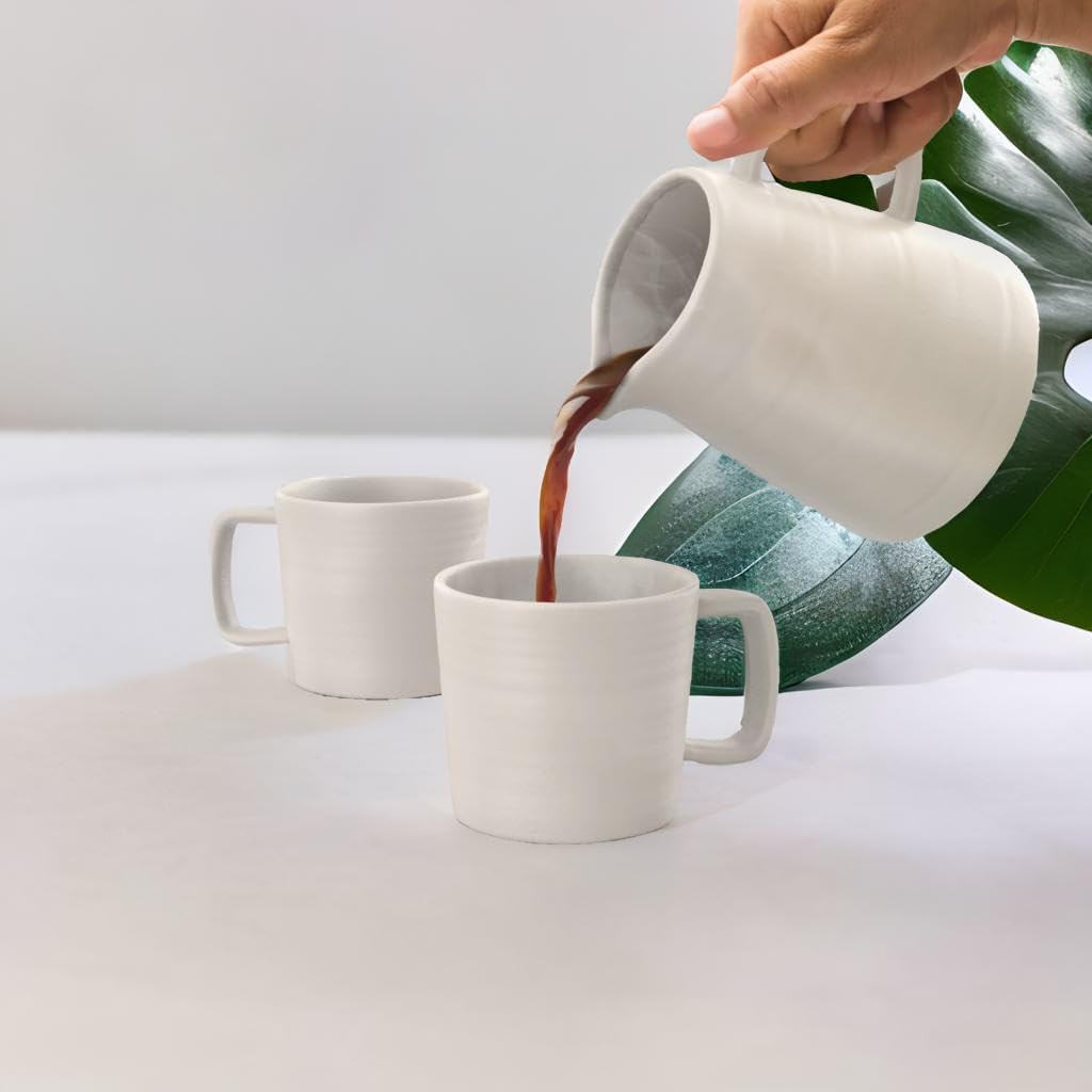 Pour Over Drip Coffee Maker Gift Set with Two Coffee Mugs, Non-Electric Pour Over Coffee Dripper, Easy Manual Brew Maker, Dishwasher and Microwave Safe, Filters not included (Ivory)