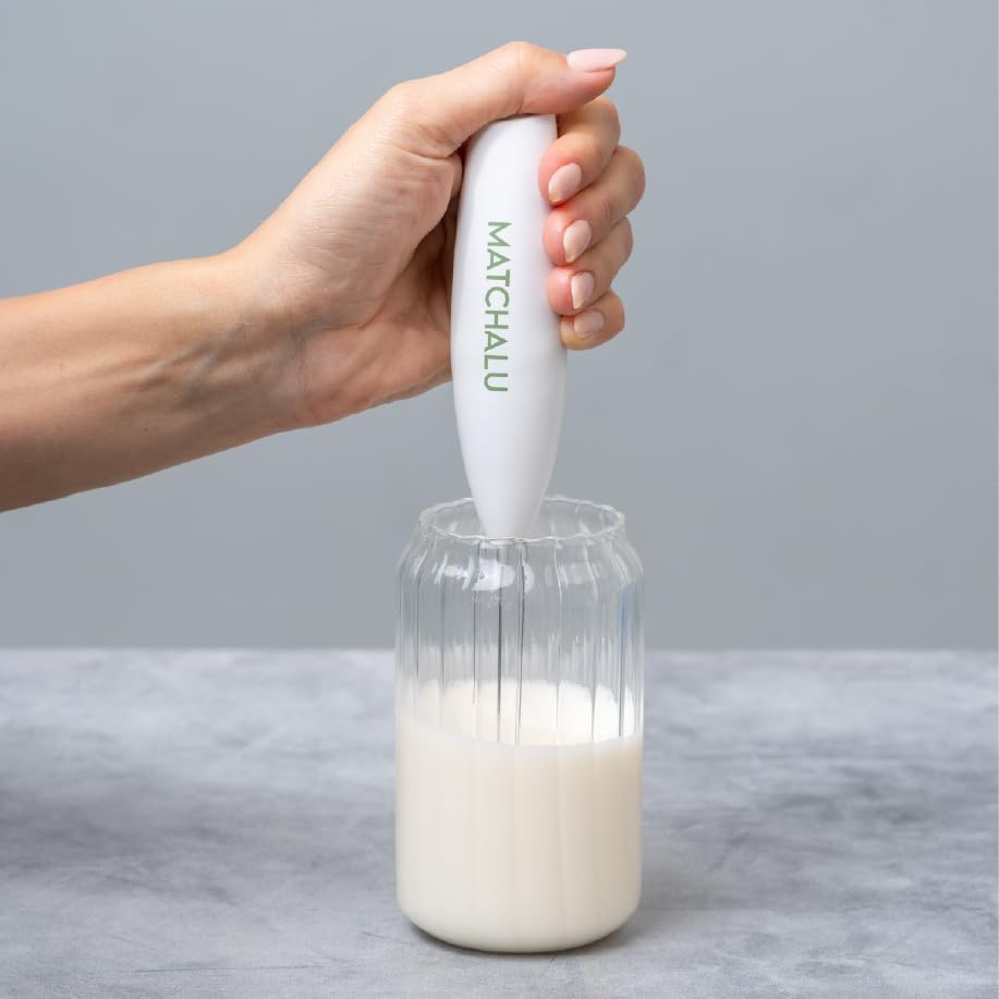 Premium 9 Piece Matcha Set Includes Ceramic Matcha Bowl, Bamboo Whisk & Holder, Stainless Steel Spoon & Sifter, Glass Cup & Straw, Electric Frother, Storage Bag - Gift for Matcha Lovers (Blue)