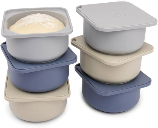 Babadoh Pizza Dough Proofing Silicone Containers with Lids | Pizza Making Accessories | Set of 6 | Multi Blue (2 Dough, 2 Smoke, 2 Steel) | Original Size (make 12" Pizzas)