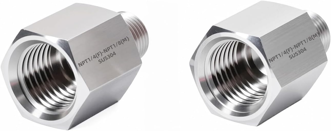 2 pieces Npt1/4 Female to Npt1/8 Male Reducer,1/8-1/4Water pipe Adapter, Fabricate of 304 Stainless Steel