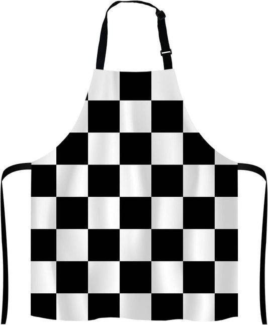 Black and White Art Design Checkered Bib Apron with Adjustable Neck for Men Women,Suitable for Home Kitchen Cooking Waitress Chef Grill Bistro Baking BBQ Apron