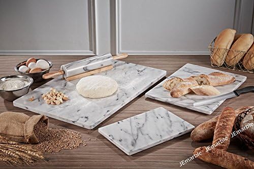 JEmarble Pastry Board 8x12 inch with Non-Slip Rubber Feets for Stability Perfect for Keep the Dough Cool and Chocolate Tempering(Premium Quality) White