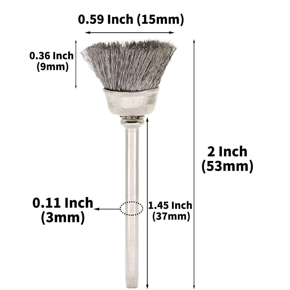 60-Piece Wire Brush Set - Metal Rust Removal, Polishing, Cleaning - Shaft 1/8″ (3mm) - Removes Burrs, Dust, and Oxide Layer - Handles Rough Surfaces - Designed for Industrial and DIY Enthusiasts