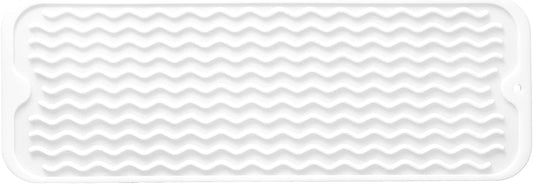 Silicone Dish Drying Mat for Multiple Usage,Easy clean,Eco-friendly,Heat-resistant Silicone Mat for Kitchen Counter,Sink,Bar,Bottle,or Cup White M 17 inches x 6 inches