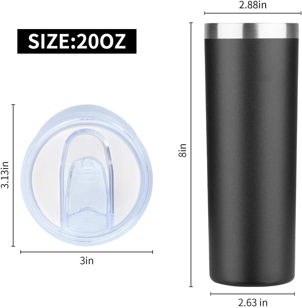 HASLE OUTFITTERS 20 oz Skinny Tumblers Bulk Set, Stainless Steel Insulated Slim Tumblers with Lids, Reusable Double Wall Travel Coffee Mugs, Durable Powder Coated Travel Water Cups(Black, 12)