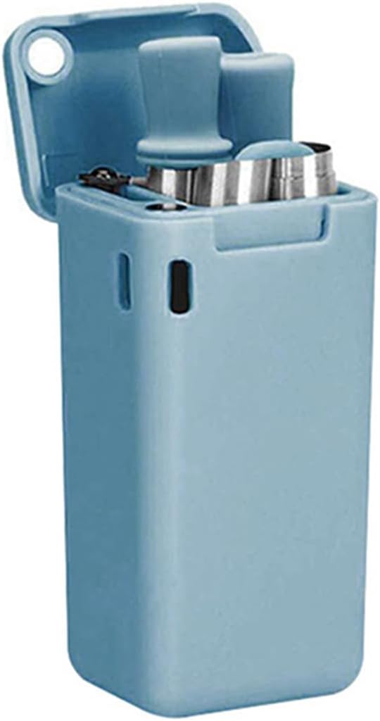 Foldable Straw with Storage Box, Reusable Folding Stainless Steel Straw, Portable Collapsible Set with Silicone Tip and Cleaner Brush for Travel Home Work (blue)