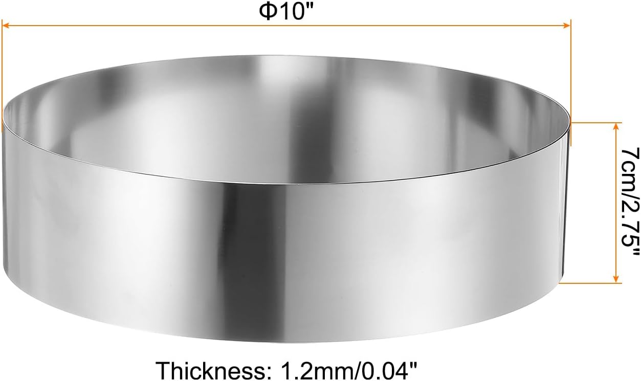 HARFINGTON Round Cake Ring 10 x 2.75 Inch Seamless Stainless Steel Pastry Mousse Dessert Ring Mirror Coating for Baking Cooking Making Tool