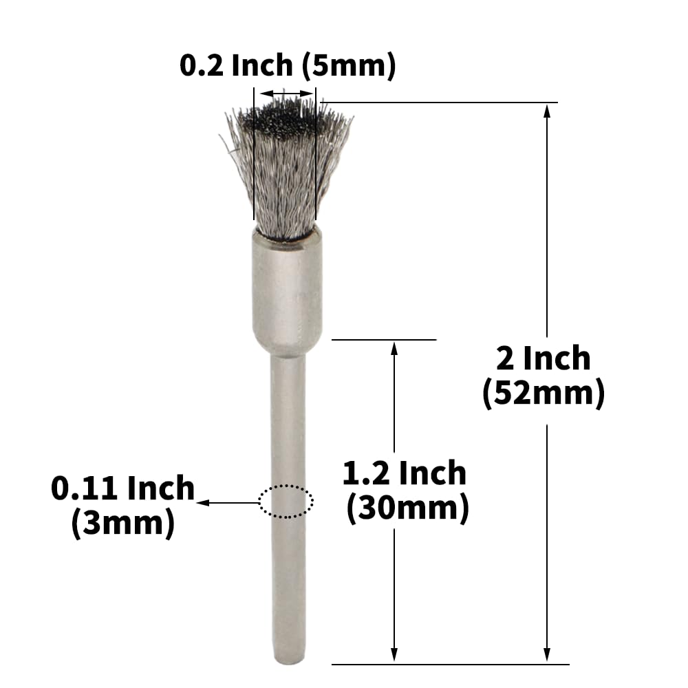 60-Piece Wire Brush Set - Metal Rust Removal, Polishing, Cleaning - Shaft 1/8″ (3mm) - Removes Burrs, Dust, and Oxide Layer - Handles Rough Surfaces - Designed for Industrial and DIY Enthusiasts