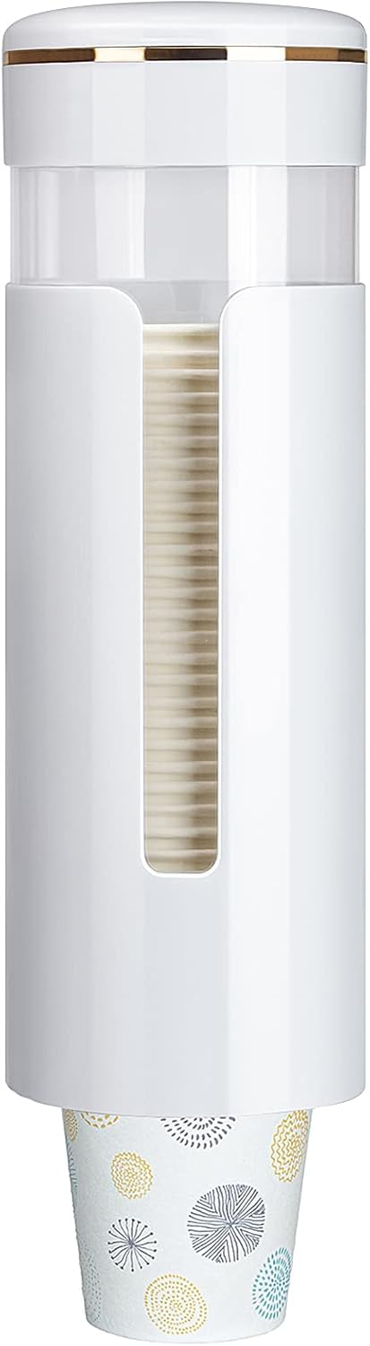 Cup Dispenser, Wall Mount Water Cooler Cup Dispenser fits 4-7 oz Disposable Paper and Plastic Cups, Pull Type Cup Holder for Bathroom, Office, Break Room, Gym, White