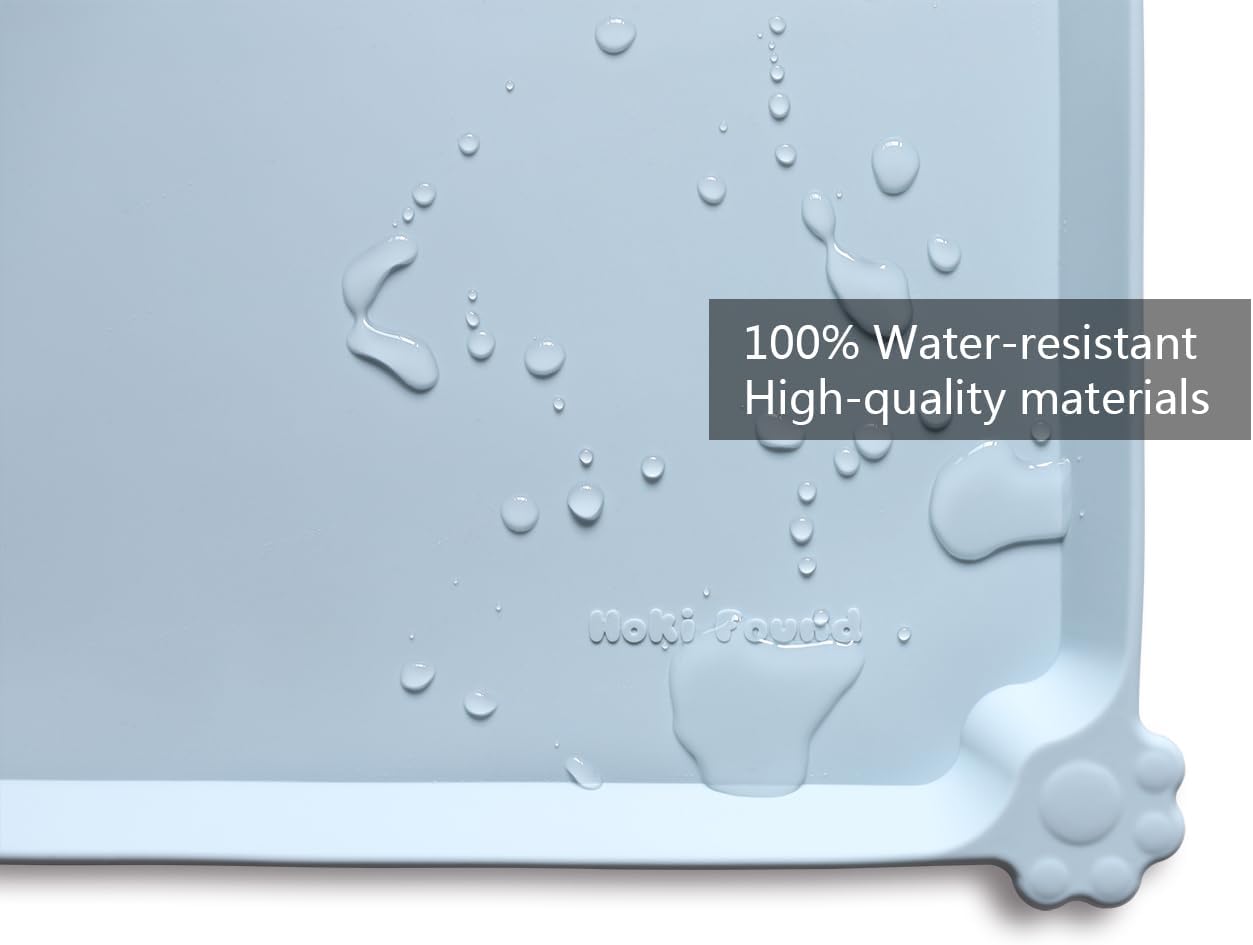 Hoki Found X-Large Silicone Pet Food Mats - Non Slip Dog Cat Bowl Placemat - Waterproof Dog Cat Food Mats for Carpet - Frost