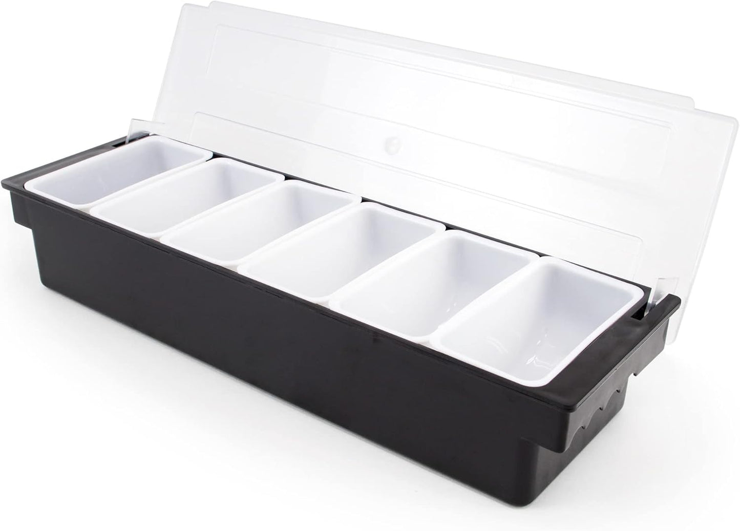Cocktailor 6 Tray Bar Top Food & Garnish Station with Lid - Condiment Dispender for Bartending, Taco Bar, Ice Cream, Fruit, Salad Bar - Topping Organizer for Restaurant Supplies & Accessories