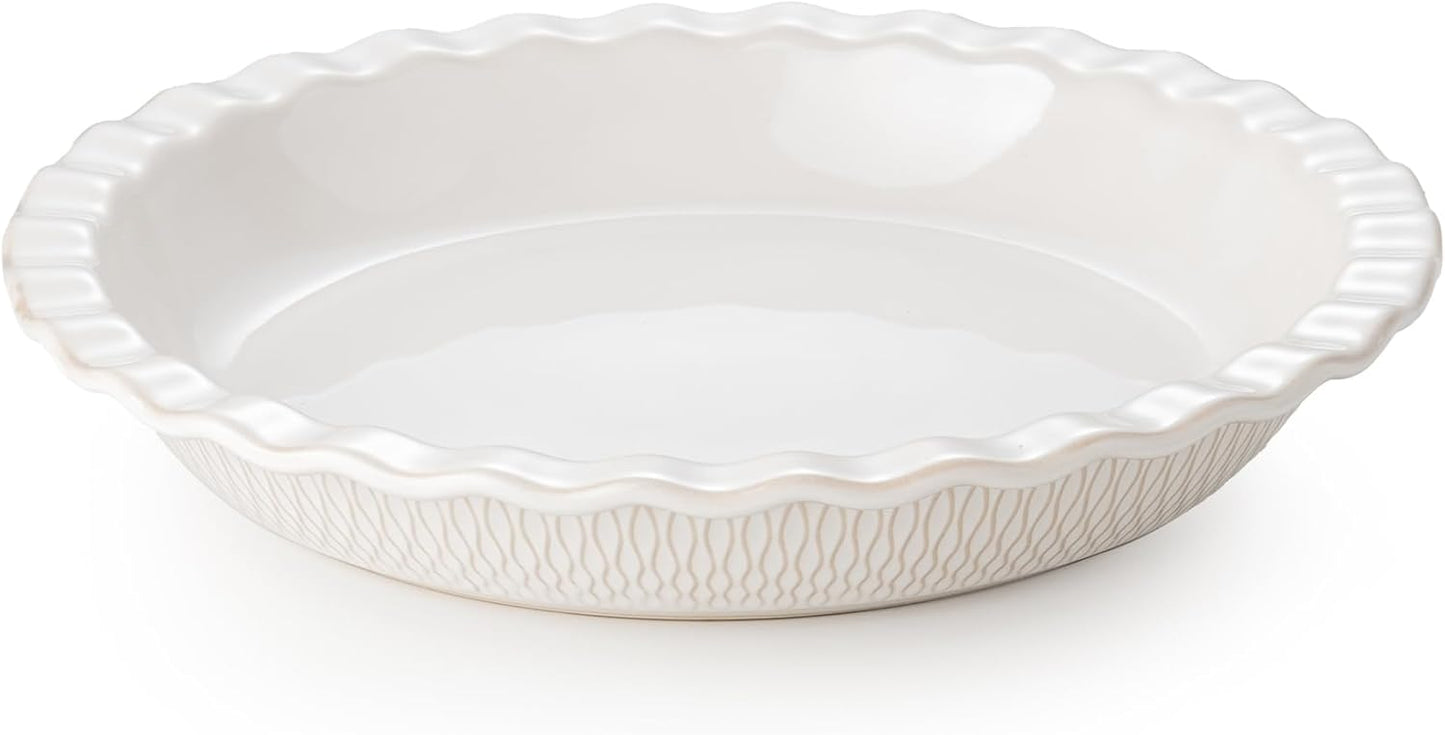 Ceramic Pie Dish for Baking, 9 inch Porcelain Pie Pan, Fluted Pie Plate for Apple, Quiche, Pot Pies, Tart, Modern Farmhouse Bakeware, Vanilla White