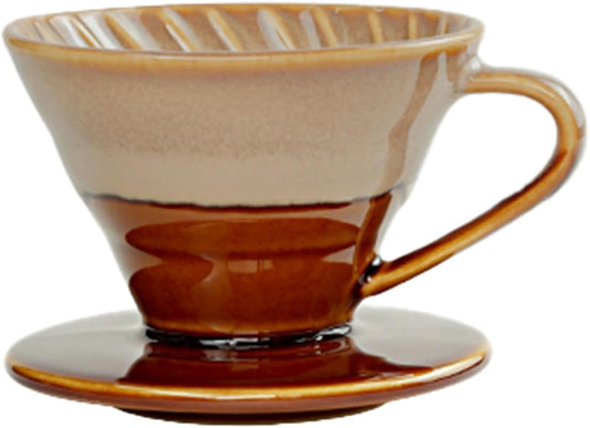 Ceramic Coffee Dripper Filter 02-4Cup Pour Over Coffee Dripper, 60 Angle Cone Ceramic Hand Brew Coffee Cup Retro Filter Set Reusable Portable Coffee Maker (Bronze)