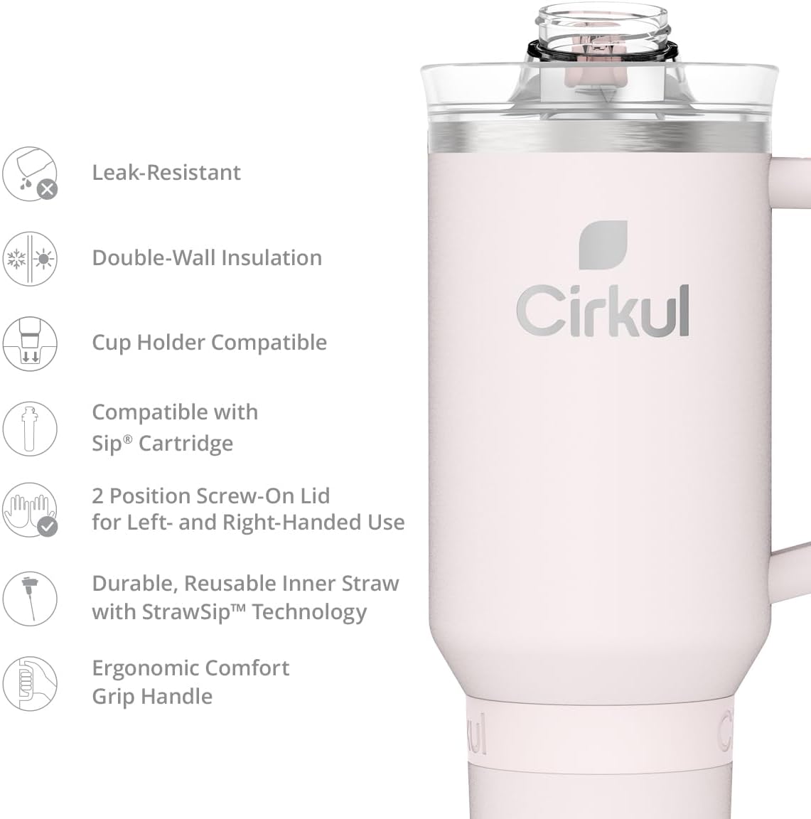 Cirkul 40oz. Cherry Blossom Stainless Steel Tumbler with Handle, All-Day StrawSip™, Double-Wall Insulated