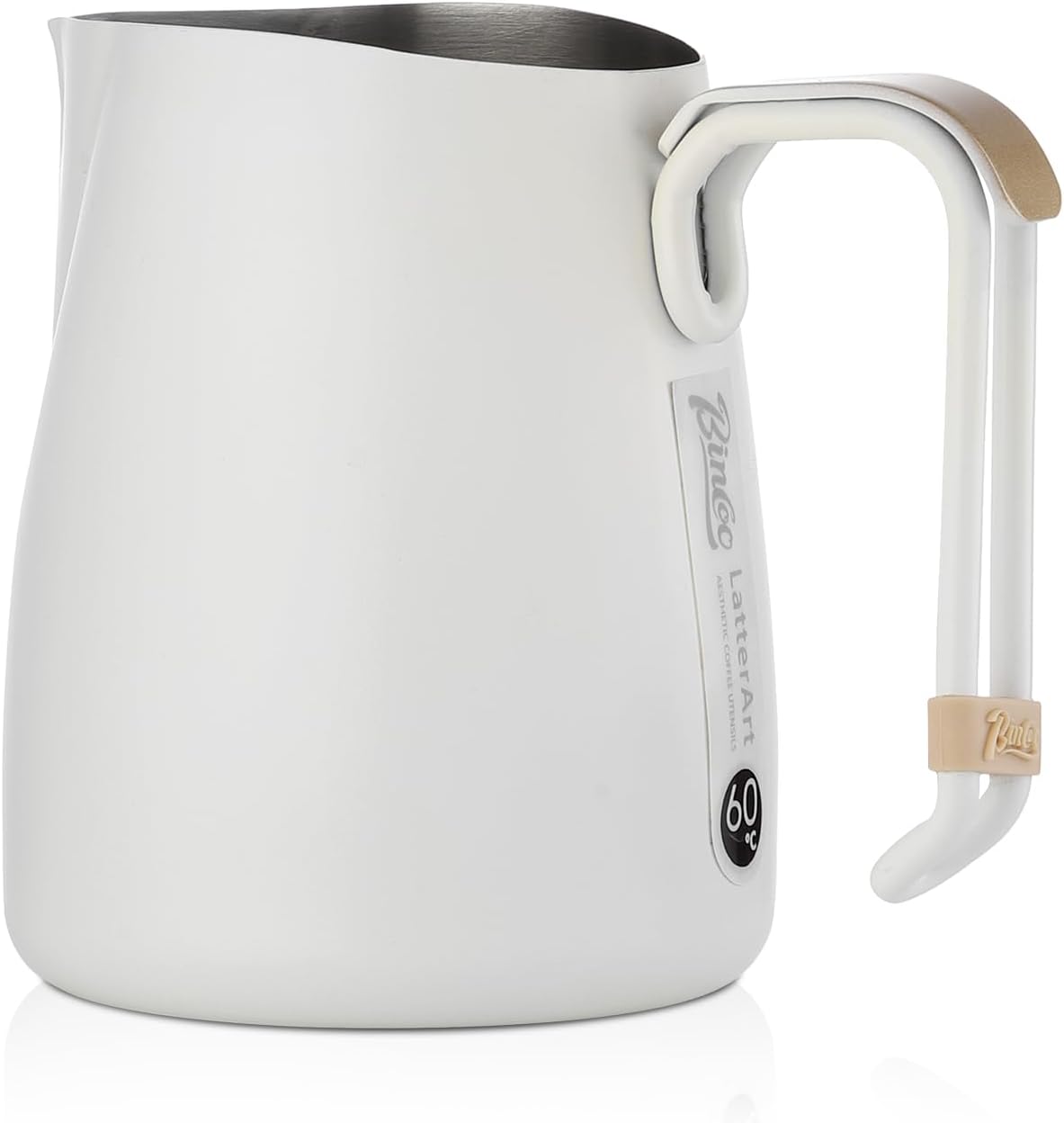 Bincoo Espresso Milk Frothing Pitcher Stainless Steel 20oz/600ML Coffee Milk Frother Cup-Milk Frothing Pitcher with Measurement Lines,Ergonomic Handle for Latte Art & Cappuccino(White)