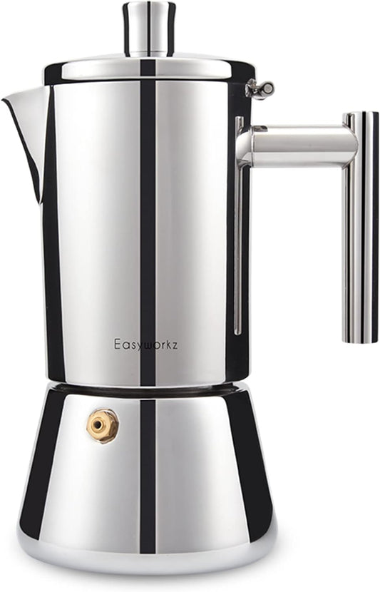Easyworkz Diego Stovetop Espresso Maker Stainless Steel Italian Coffee Machine Maker 12Cup 17.5 oz Induction Moka Pot
