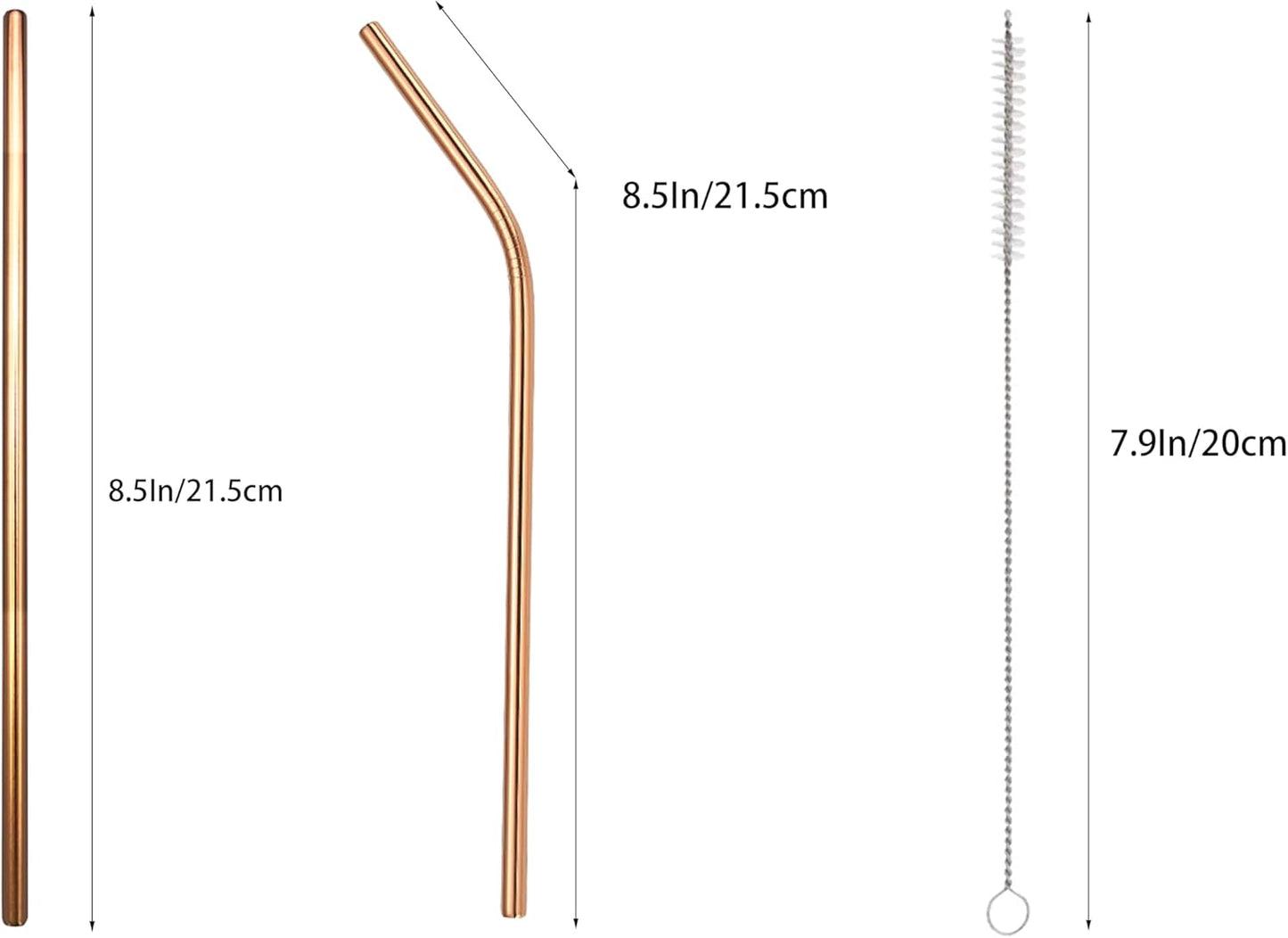 10 Pcs Stainless Steel Straws, Reusable Drinking Straws, 5 Straight + 5 Bent Metal Straws Set With 2 Pcs Cleaning Brushes (Rose Gold, 8.5 Inch)