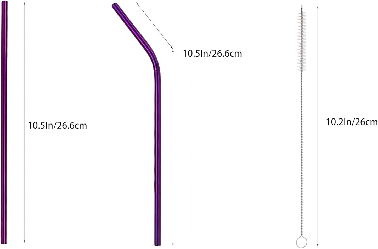 10 Pcs Stainless Steel Straws, Reusable Drinking Straws, 5 Straight + 5 Bent Metal Straws Set With 2 Pcs Cleaning Brushes (Purple, 10.5 Inch)