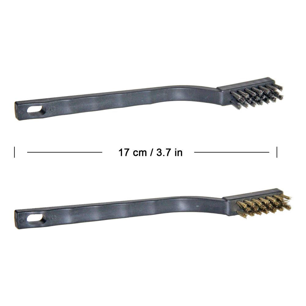 12PCS Mini Wire Brushes, Stainless Steel & Brass Brush Set, Curved Handle Scratch Brush for Automotive, Cleaning Welding Slag and Rust