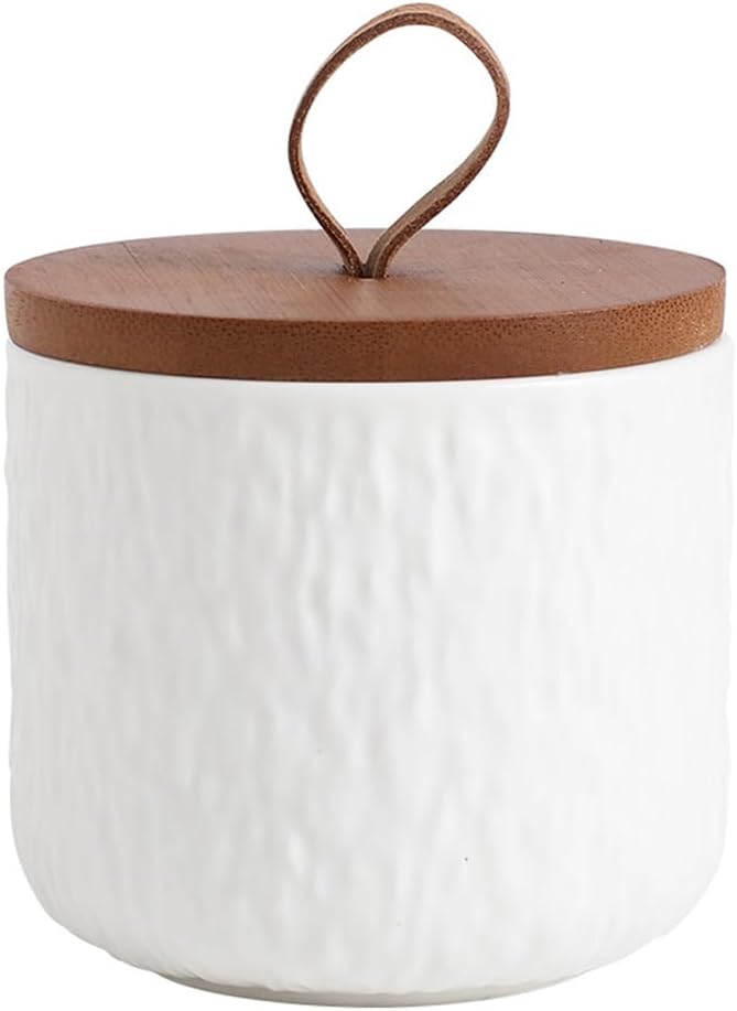 Black White Ceramic Coffee Canister Tea Canister with Seal Wood Lid, Airtight Coffee Storage Container for Coffee Bean, Ground Coffee, Sugar, Cookie Candy jar (White, 260ml)
