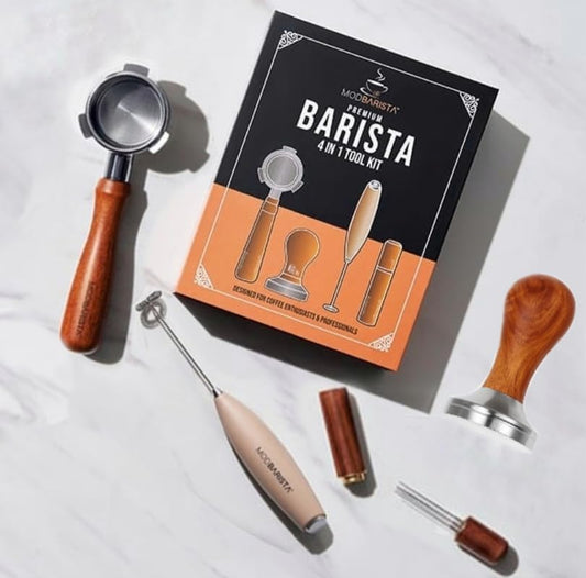 54mm Bottomless Portafilter-Tamper-Milk Frother-WDT Tool-Breville-Rosewood -Barista Coffee Espresso machine Accessories-Premium-Gift for Coffee Lovers MODBARISTA Premium Barista 4-IN-1 kit