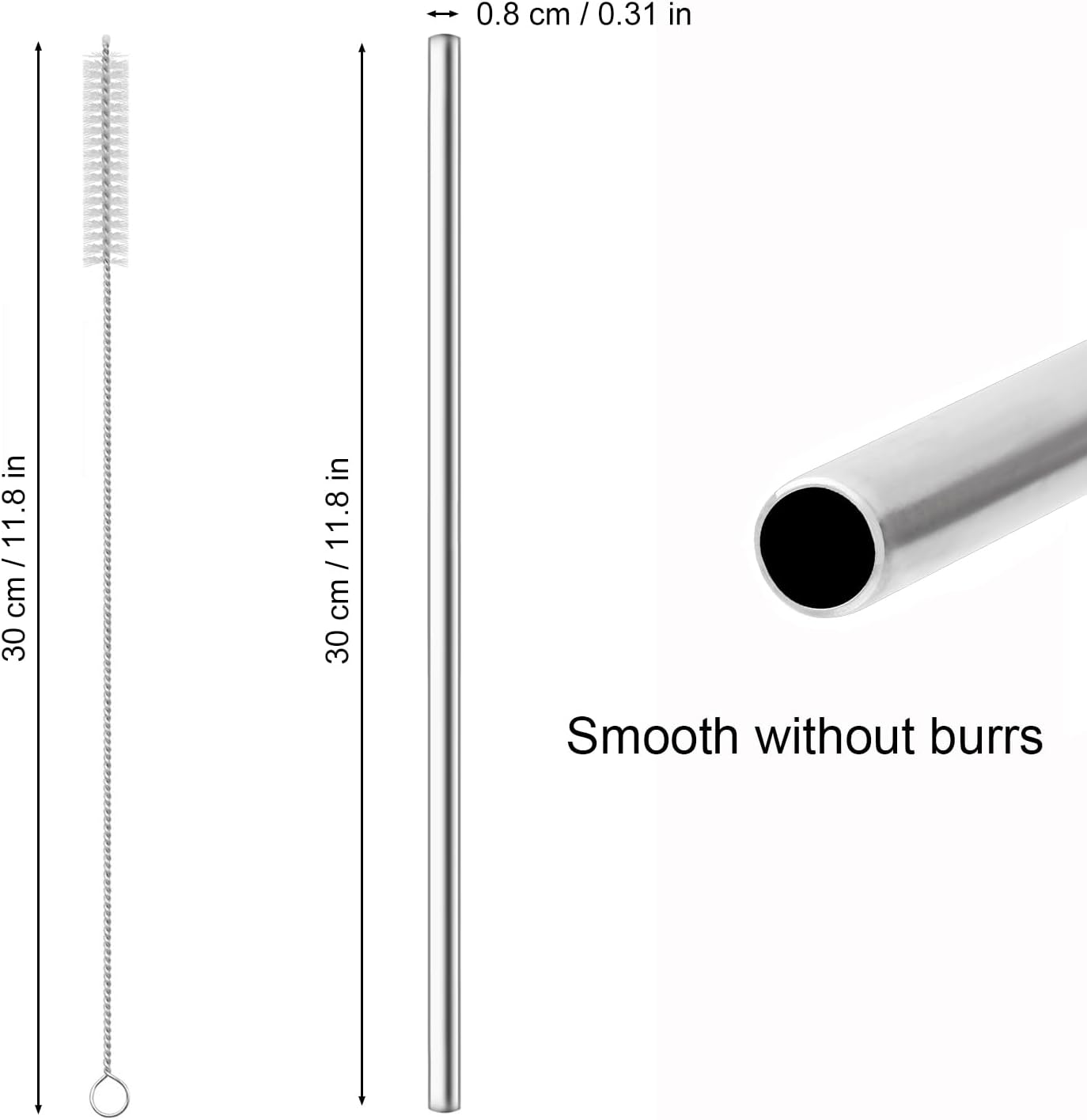 dcieiosul Set of 4 Reusable Metal Straws, Long Stainless Steel Straw with Cleaning Brushes and Case, Drinking for 40 oz and 30 oz Tumblers