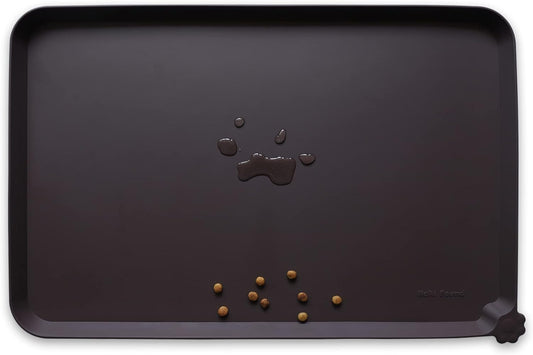 Hoki Found L Silicone Non Slip Pet Dog Cat Bowl Mats - Waterproof Dog Cat Food Mats - Dark Oak