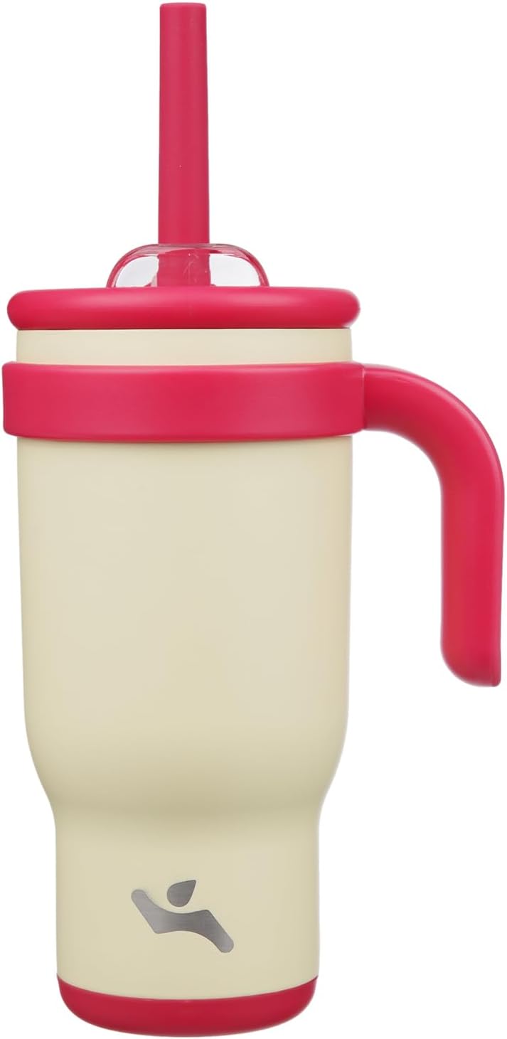 18 oz Tumbler with Side Handle, Insulated Water Bottle with Straw and 2 in 1 Lid, Stainless Steel Cup Travel Coffee Mug for Sports Office Gym,Cream