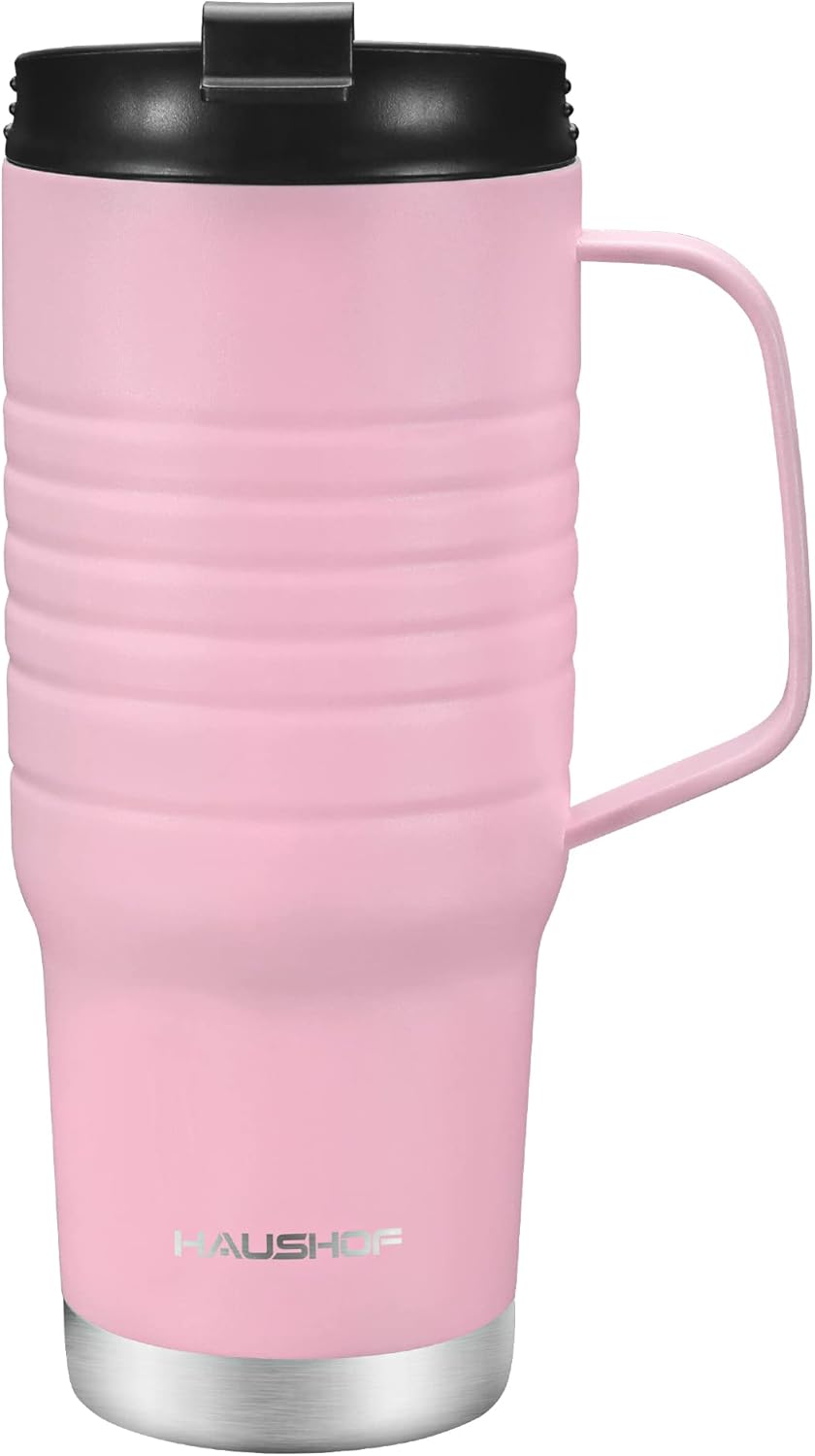 HAUSHOF 24 oz Travel Mug with Handle, Stainless Steel Vacuum Insulated Coffee Double Wall Travel Mugs with Leakproof Lid, BPA Free