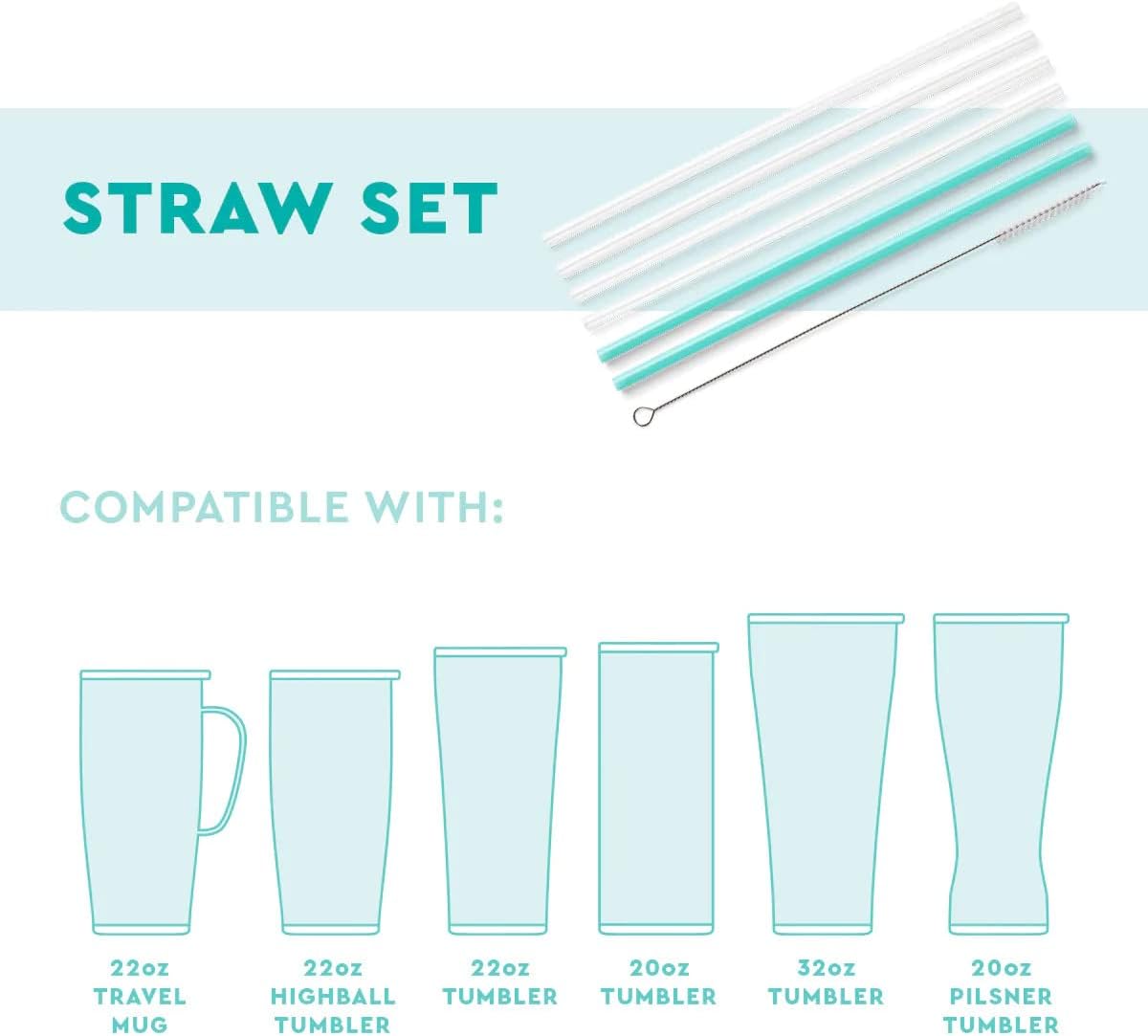 Swig Life Reusable Straws Wild Child + Aqua Tall Straw Set & Cleaning Brush, Each Straw is 10.25 inch Long (Fits Swig Life 20oz Tumblers, 22oz, and 32oz Tumblers)
