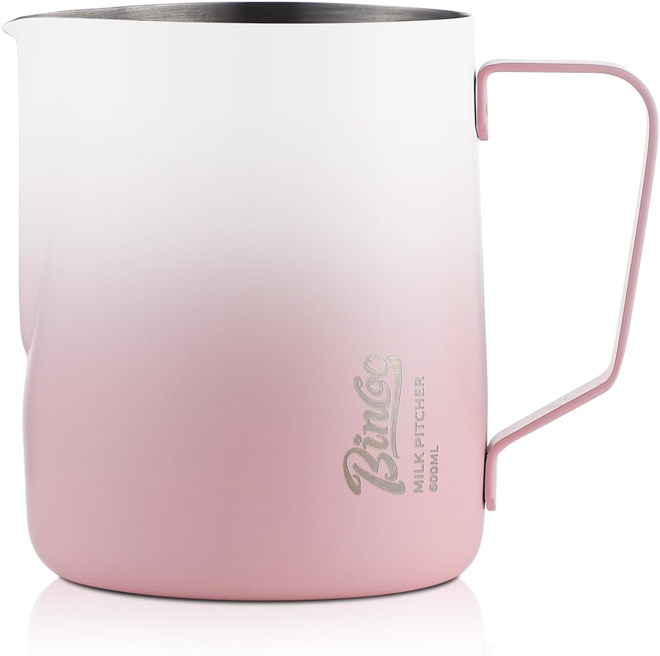 600ml Pink Milk Frothing Pitcher – Stainless Steel Latte Art Coffee Cup with Measurement Markings, Espresso Steaming Jug, Food-Grade & Heat-Resistant for Barista & Home Brewing (Pink white-600ml)