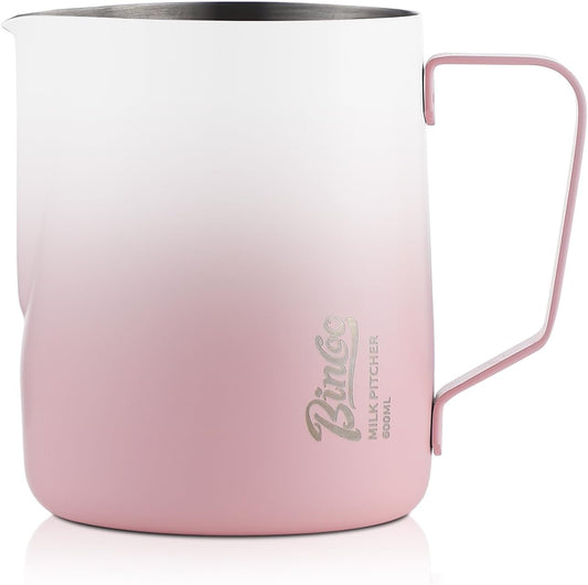 600ml Pink Milk Frothing Pitcher – Stainless Steel Latte Art Coffee Cup with Measurement Markings, Espresso Steaming Jug, Food-Grade & Heat-Resistant for Barista & Home Brewing (Pink white-600ml)