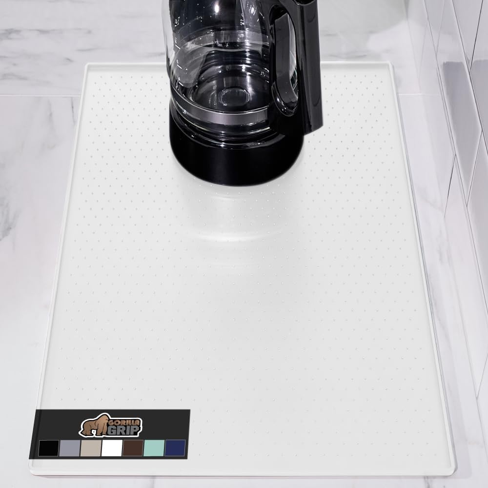 GORILLA GRIP Silicone Coffee Mat, Espresso Drink Bar Station Accessories, Use Under Machine, Waterproof Heat Resistant Multi-Use Dish Drying Mats, Stays in Place, Kitchen Home Decor, 11.5x18.5, White