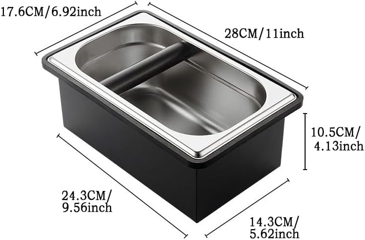 Coffee Knock Box, Stainless Steel Coffee Espresso Knock Box Coffee Grounds Bin with Noise Reduction Rubber Ring, Barista Espresso Machine Accessories (Large)