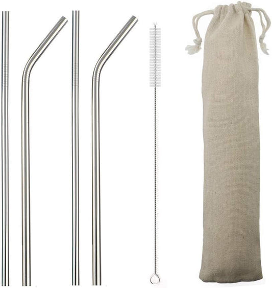 Gugrida Metal Straws Stainless Steel Straws 8.5" Drinking Straws Reusable 4 Set - Ultra Long Muti Color-Cleaning Brush for 20/30 Oz for Trail Tumblers Yeti RTIC SIC Ozark (2 Straight|2 Bent|1 Brush）