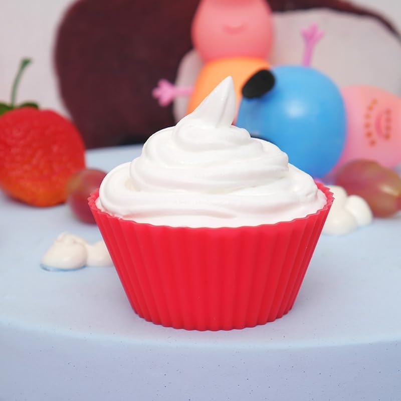 AKOAK Reusable Silicone Non-stick Baking Cups, Cake Molds, Kitchen Baking Cooking Accessories, DIY Cake Making Tools - Pack of 10 (Red)