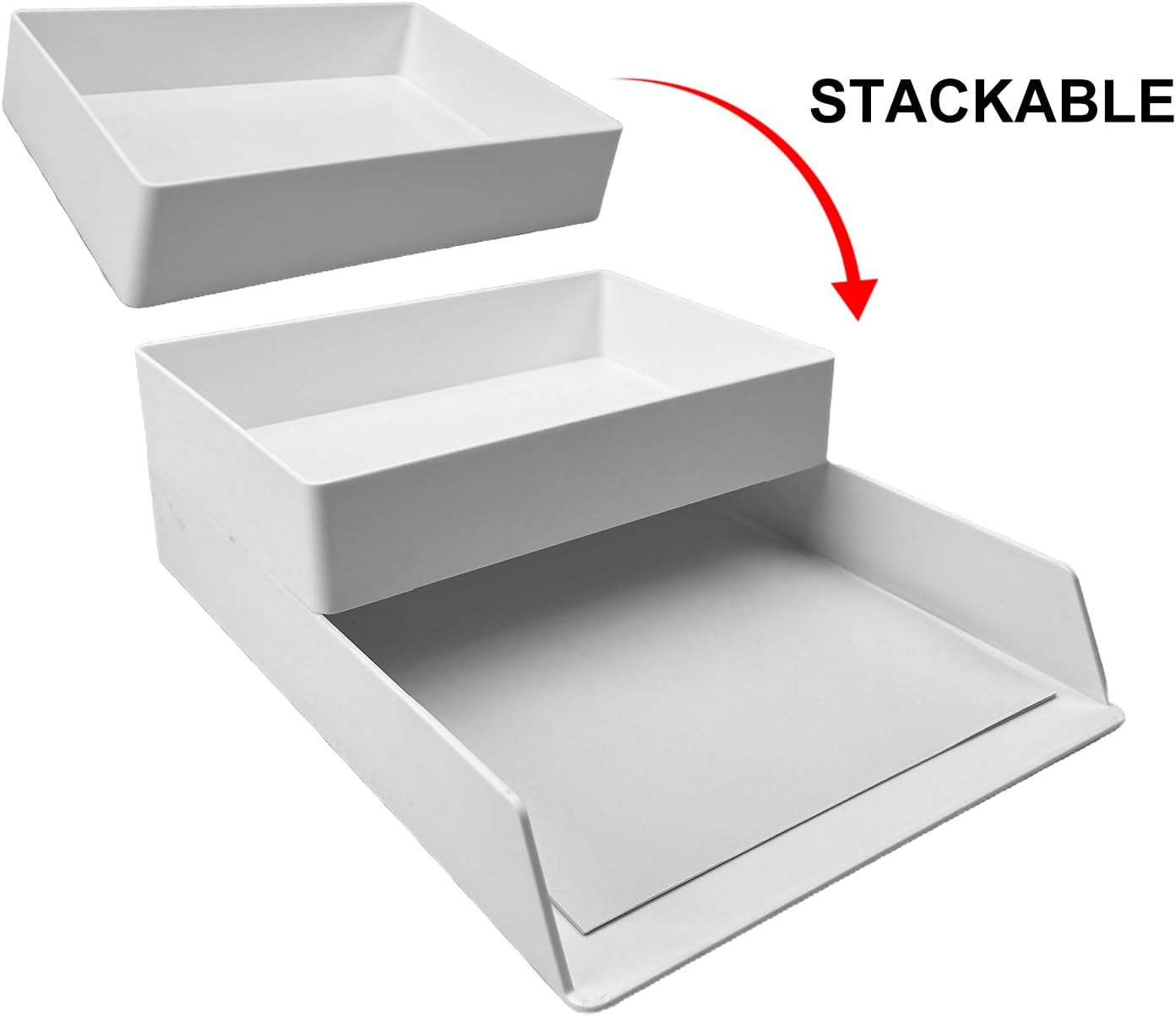 Amazon Basics Rectangular Plastic Desk Organizer with Storage Trays, Accessory Tray, 9.4 x 6.7 x 2 inch, White